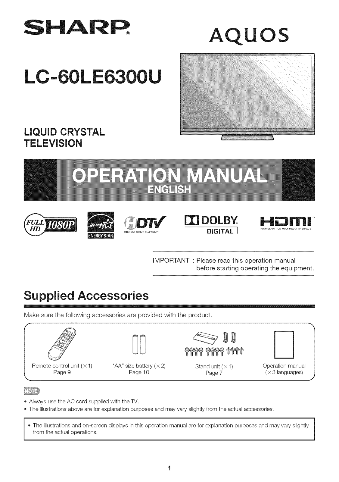 Sharp LC-60LE6300U Owner’s Manual