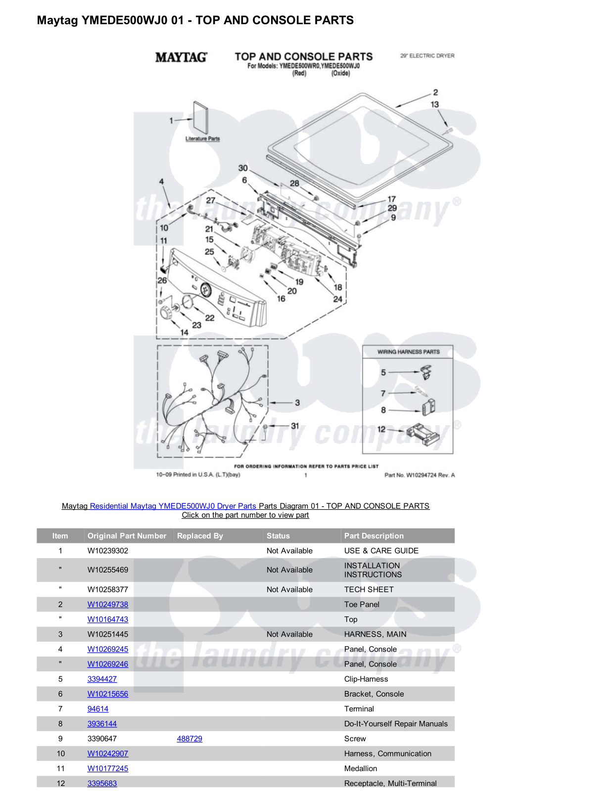 Maytag YMEDE500WJ0 Parts Diagram