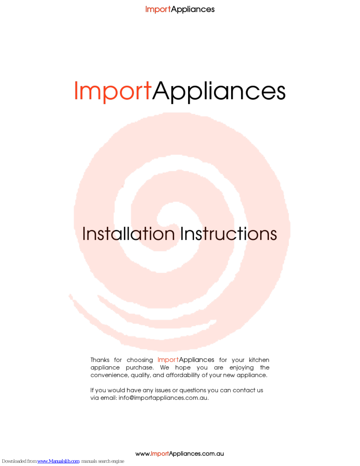 ImportAppliances LF457CA60, DIC046750, DIC043650, 3BI845, 3BI847 Installation Instructions Manual