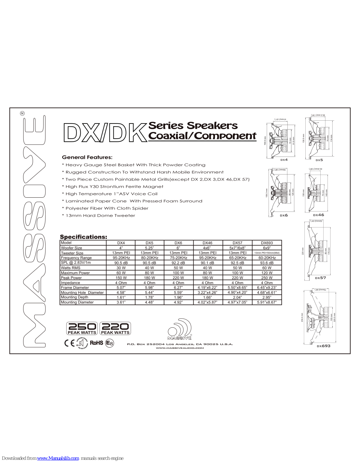 Massive Audio DX, DK, DX4, DX5, DX6 Owner's Manual