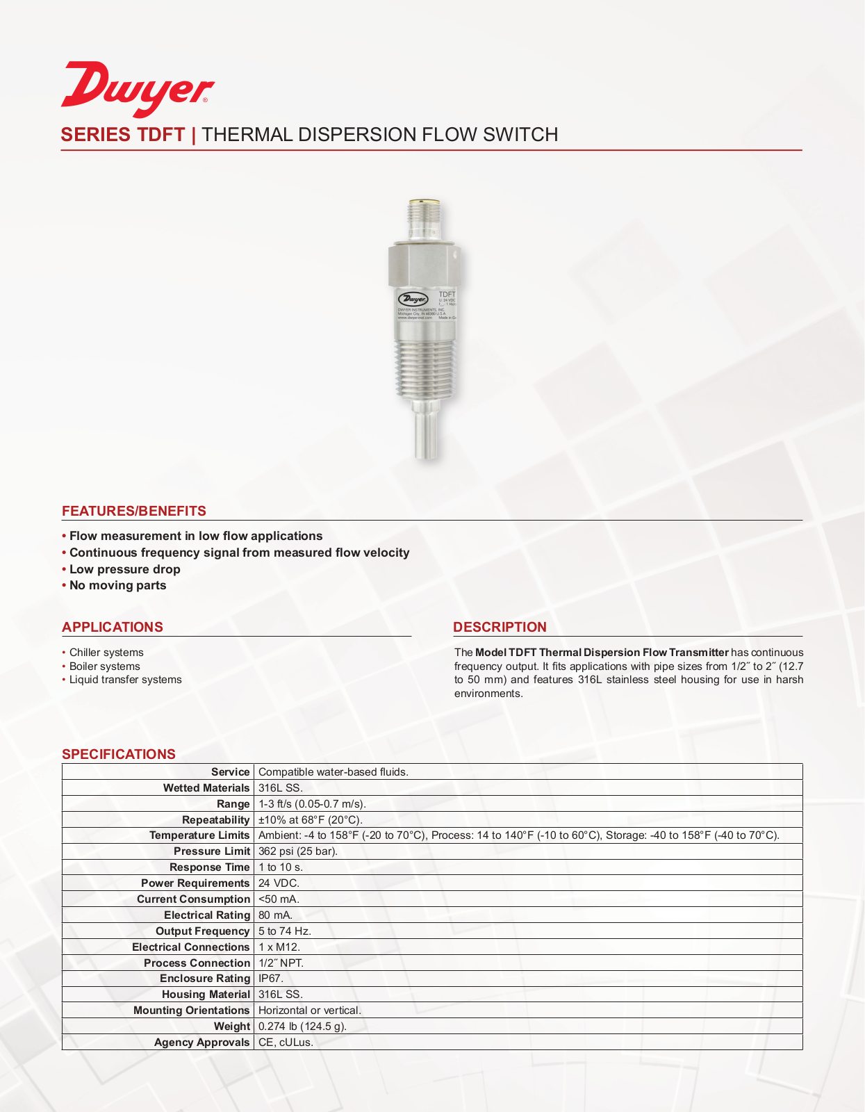 Dwyer Instruments SERIES TDFT Data Sheet