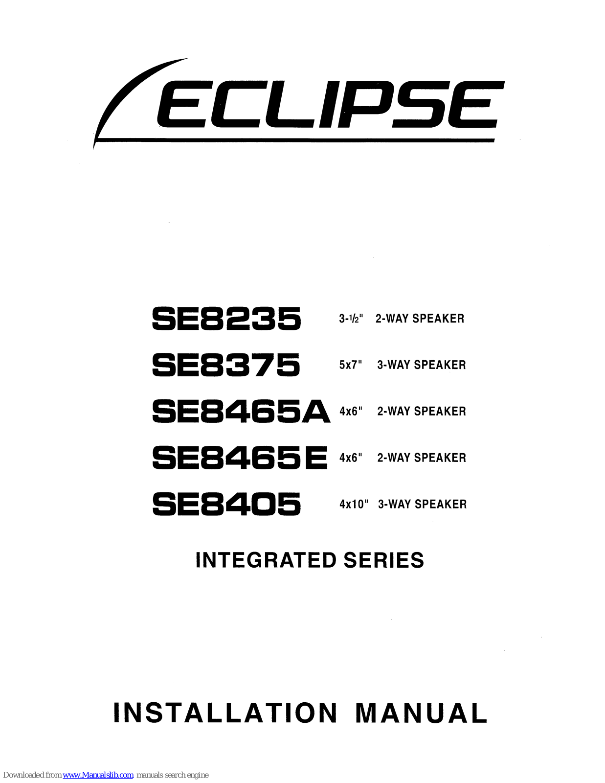 Eclipse SE8235, SE8375, SE8465 A, SE8465 E, SE8405 Installation Manual