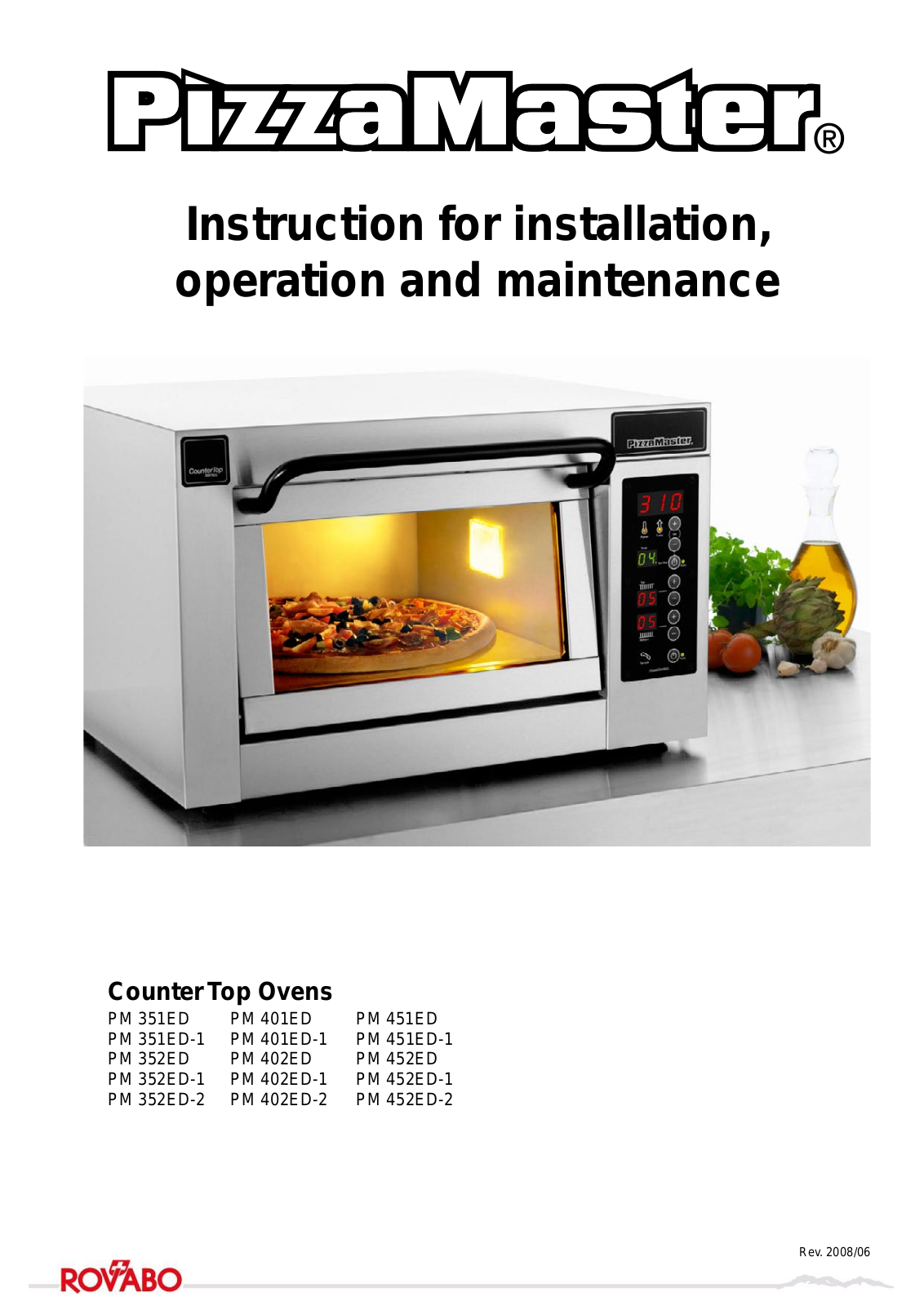 PizzaMaster PM 401ED-1, PM 401ED, PM 451ED-1, PM 352ED, PM 402ED Instructions For Installation, Use And Maintenance Manual