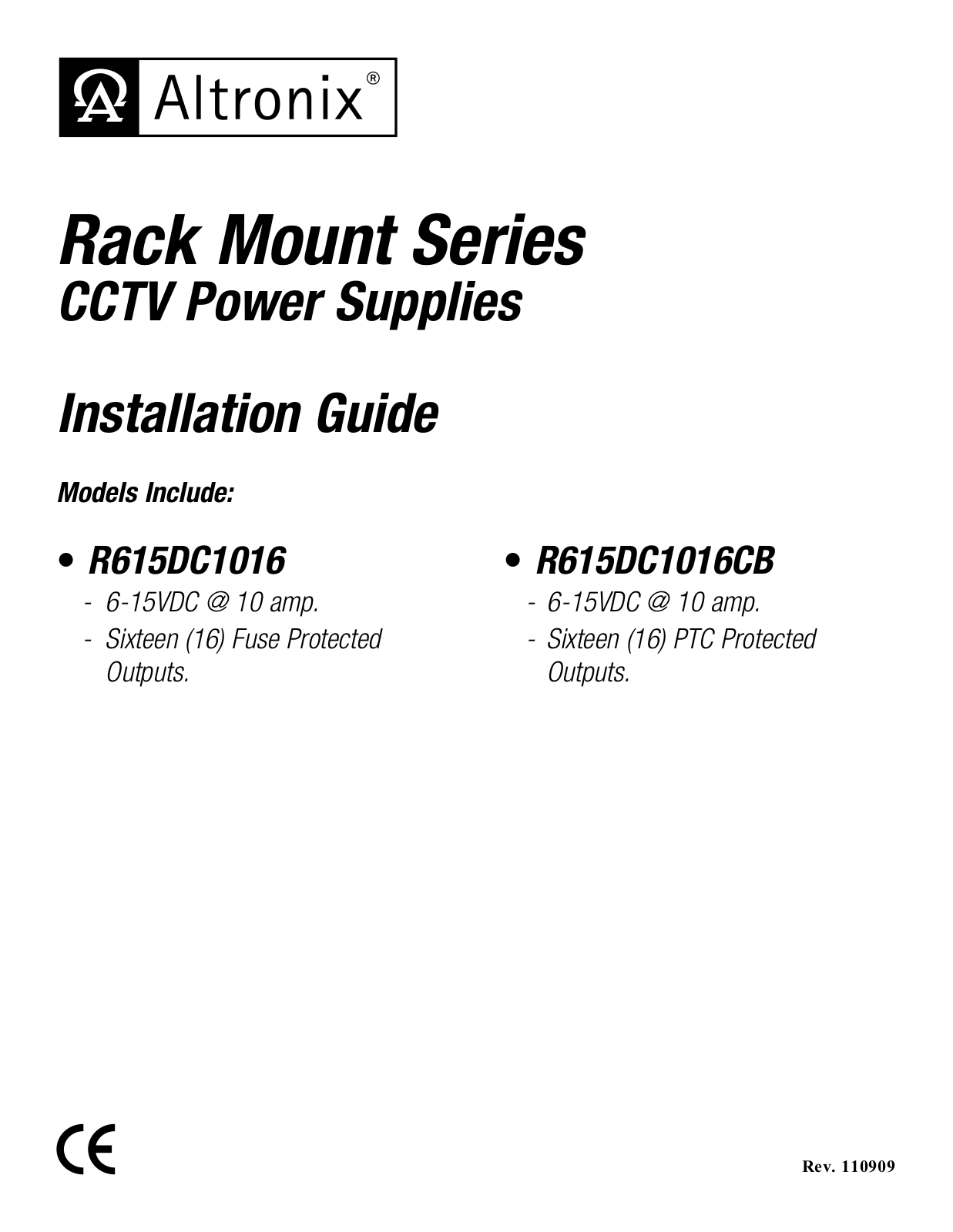 Altronix R615DC1016, R615DC1016CB Installation Guide