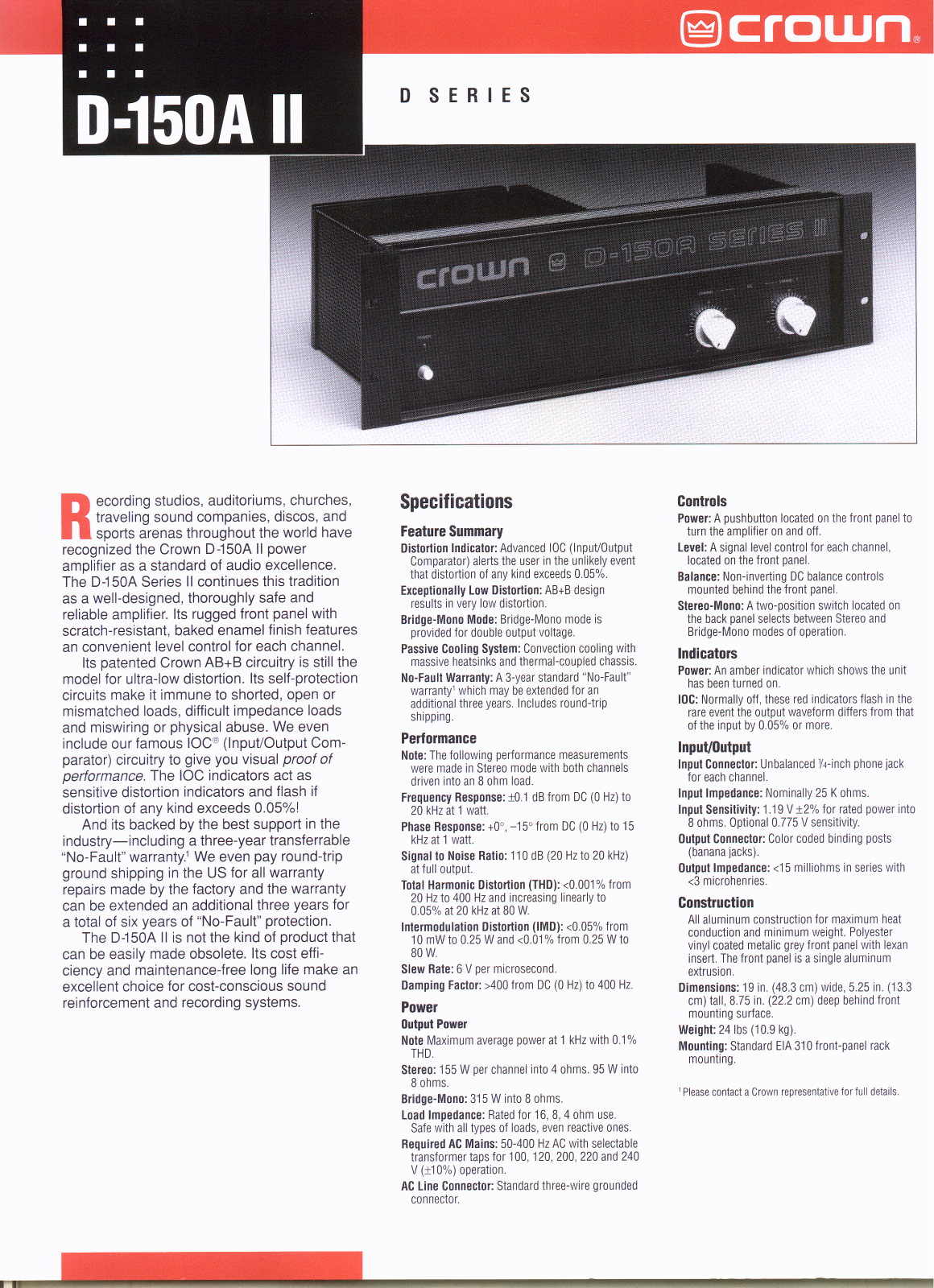 Crown Audio D-150A II User Manual