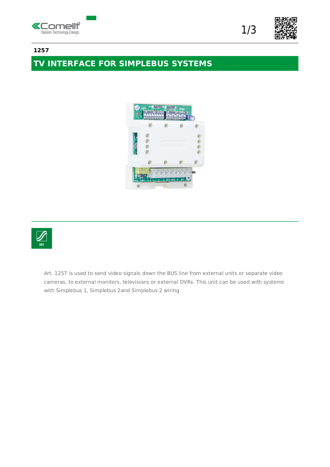 Comelit 1257 Specsheet