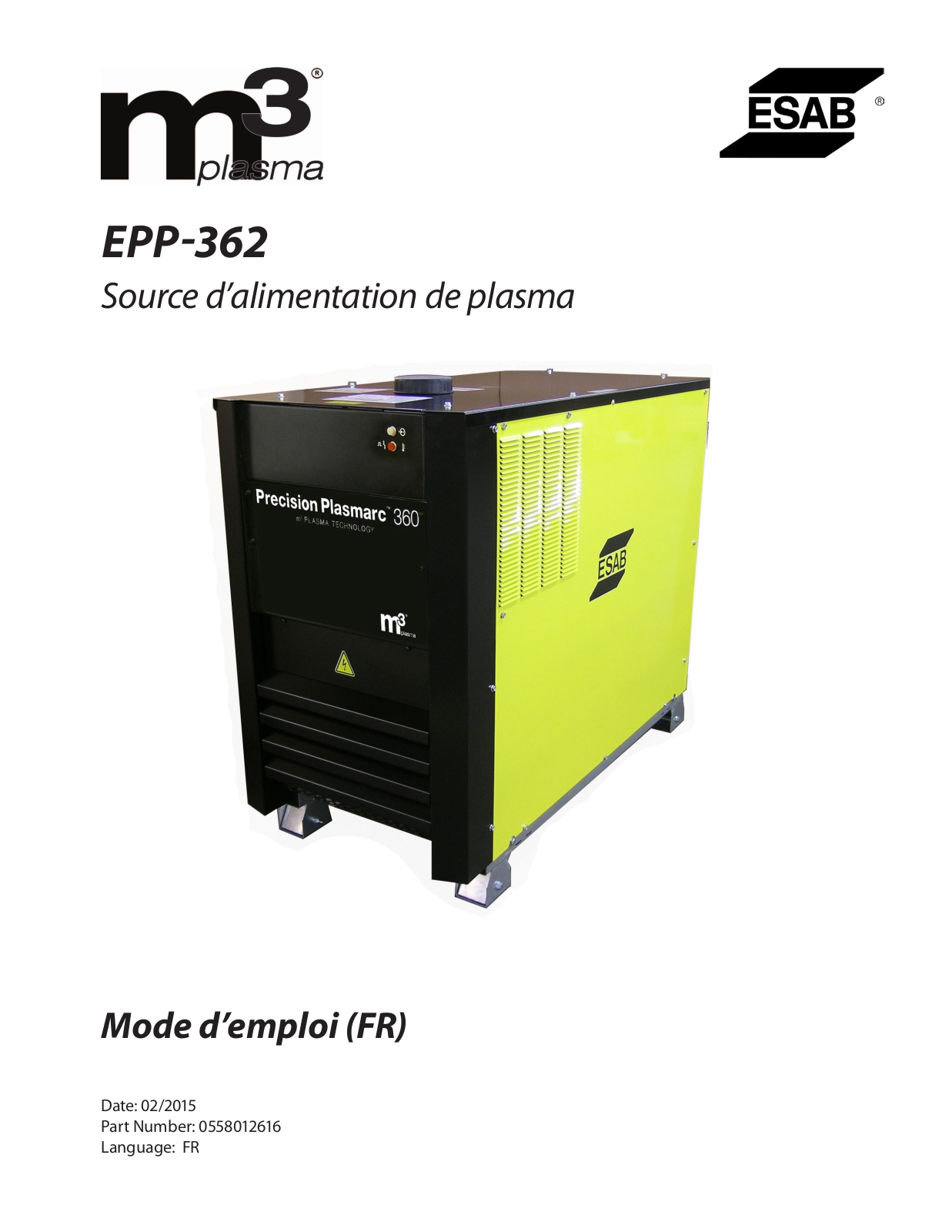 ESAB m3 Plasma EPP-362 Plasma Power Source Instruction manual