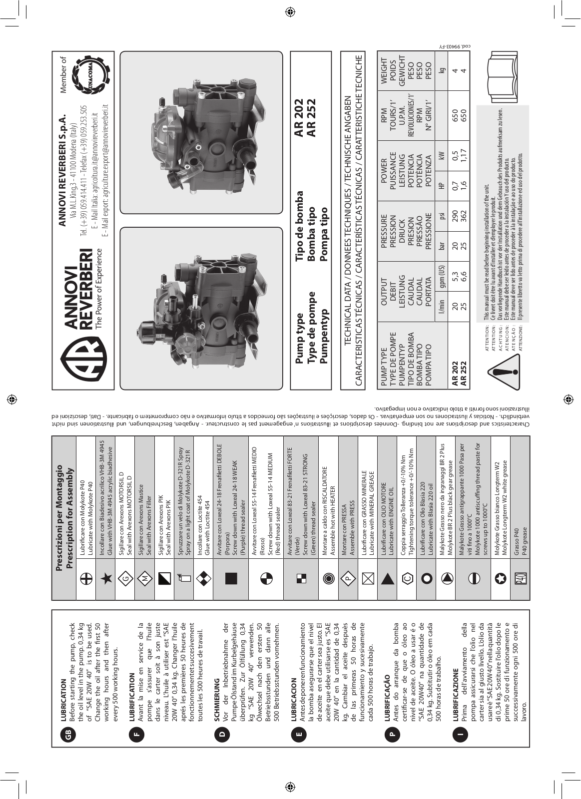 Annovi Reverberi AR252, AR202 User Manual