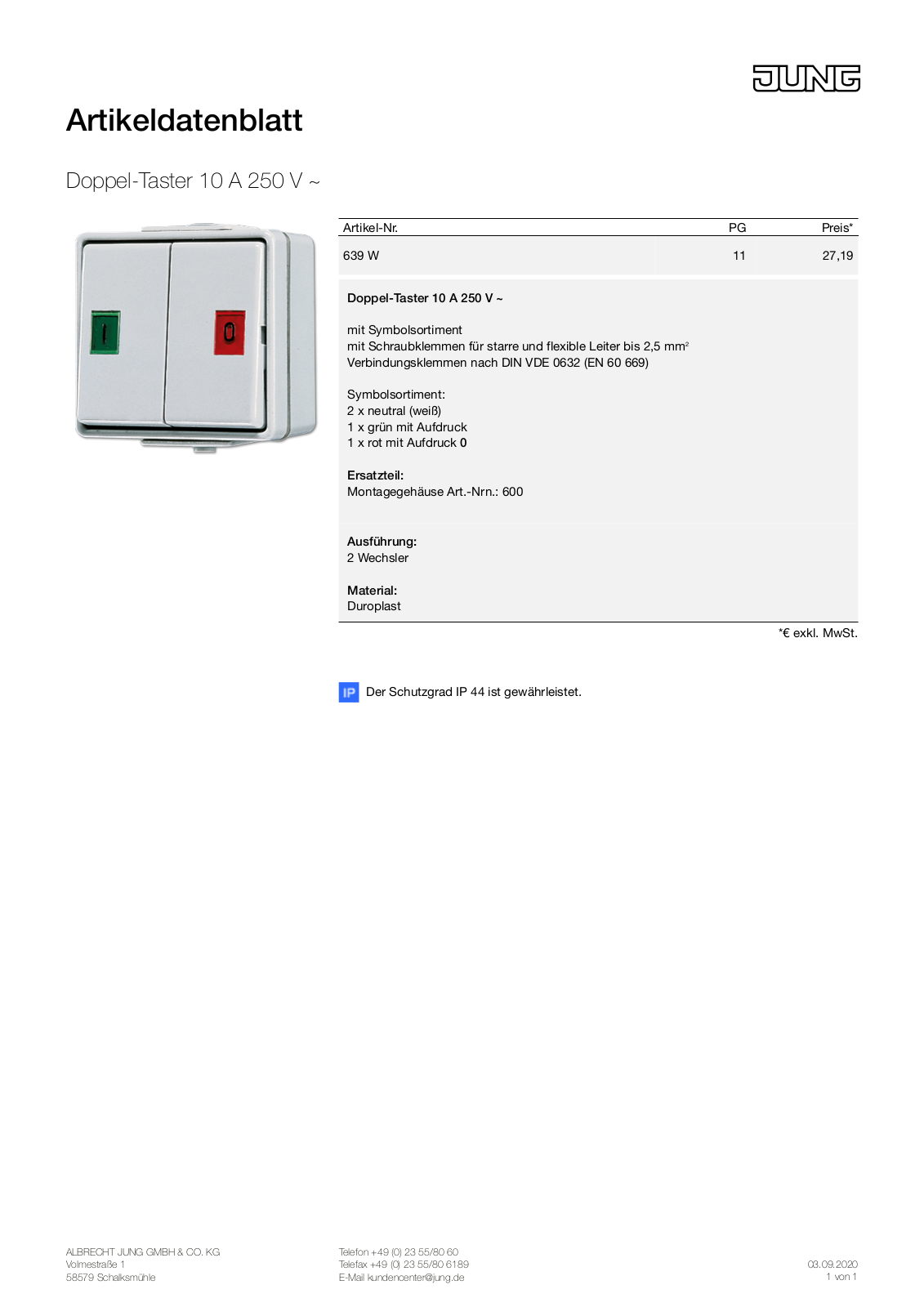 Jung 639 W User Manual