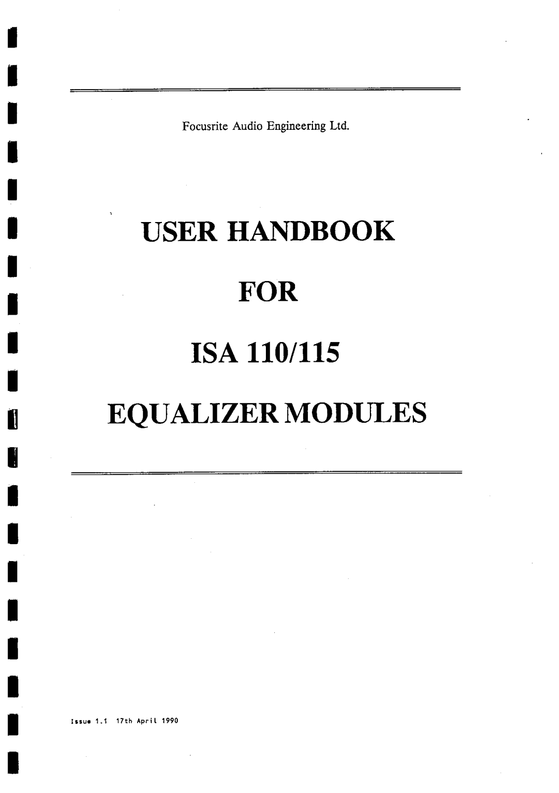 Focusrite ISA110, ISA115, Voice Master User Handbook Manual