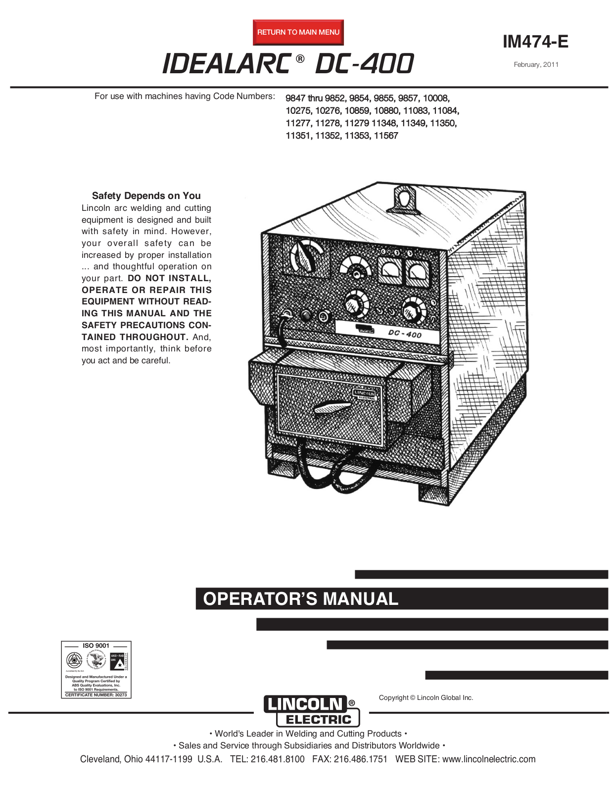 Lincoln Electric DC-400 User Manual