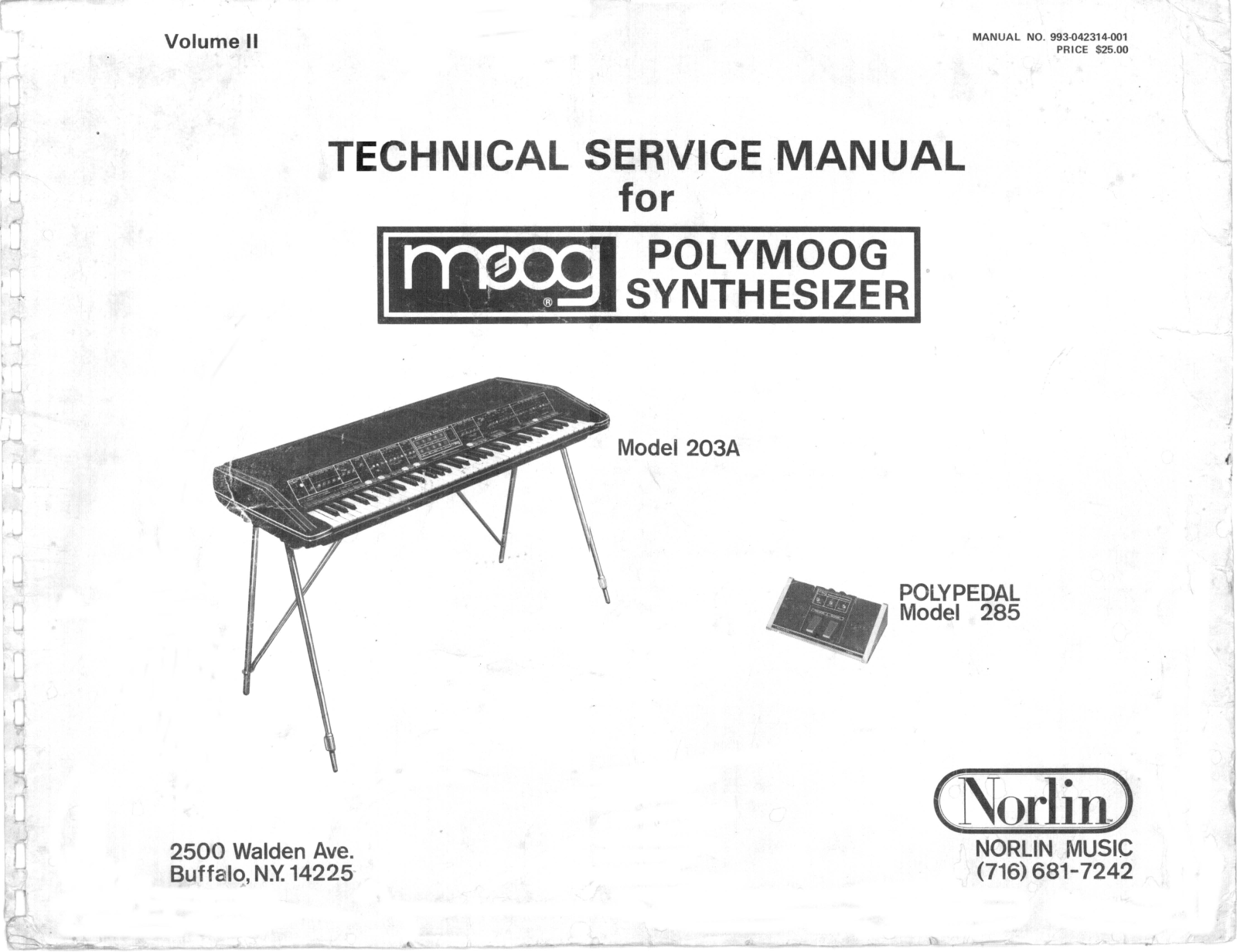 Moog Music Polypedal 285, Polymoog 203A Service Manual