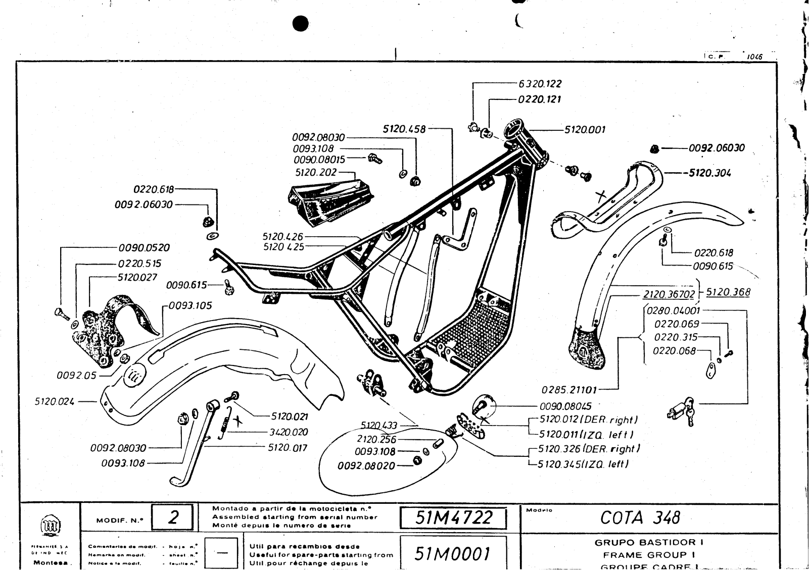Montesa Classic Cota 348 1978 list parts list