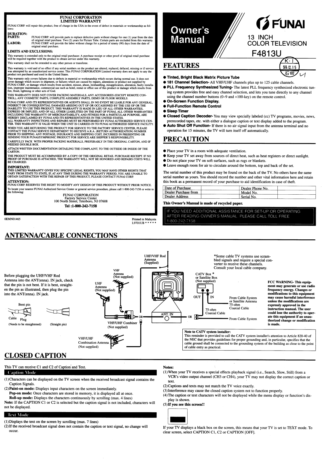 FUNAI F4813U User Manual