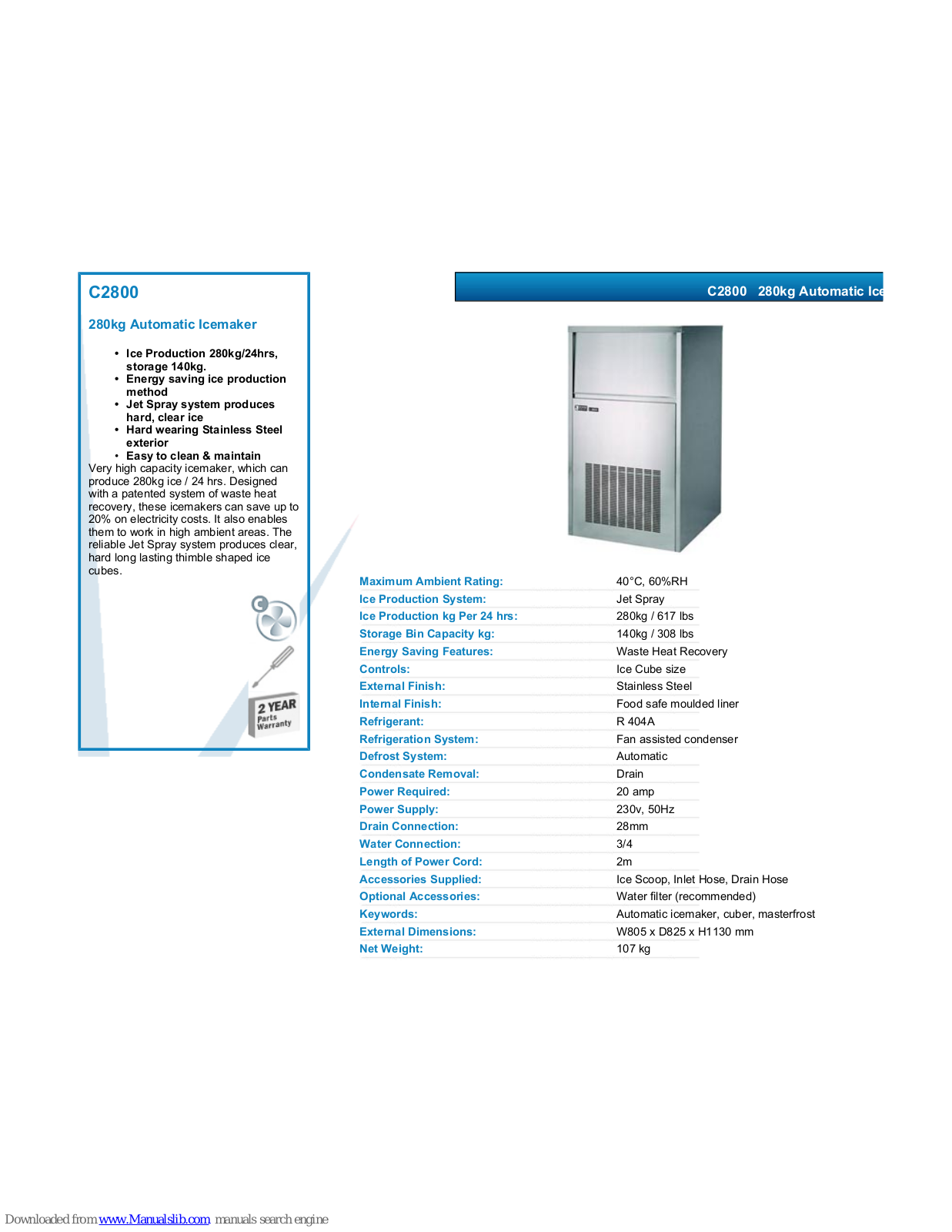 Master Frost C2800 Datasheet - ManualMachine.com