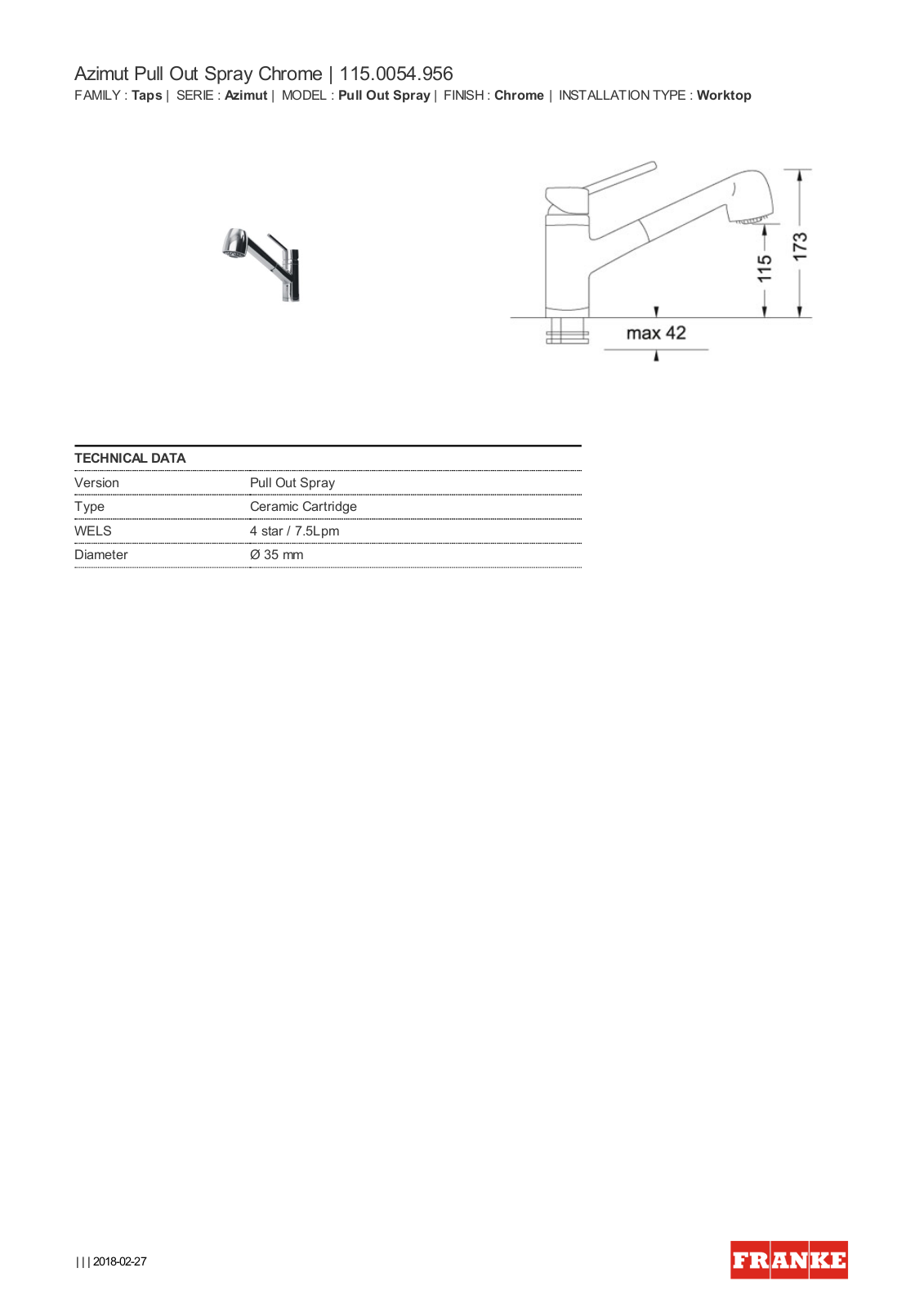 Franke TA7811 Specifications Sheet