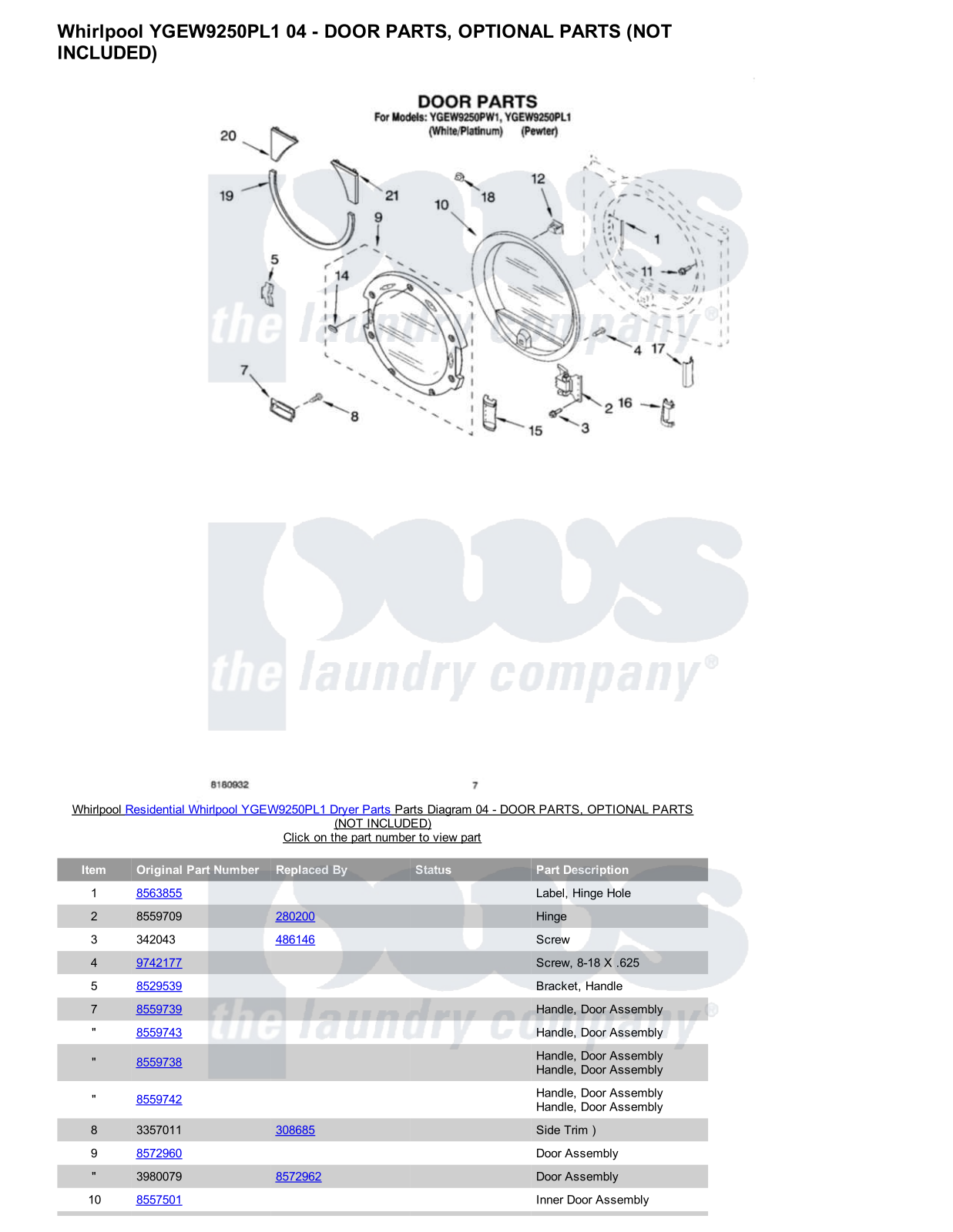 Whirlpool YGEW9250PL1 Parts Diagram