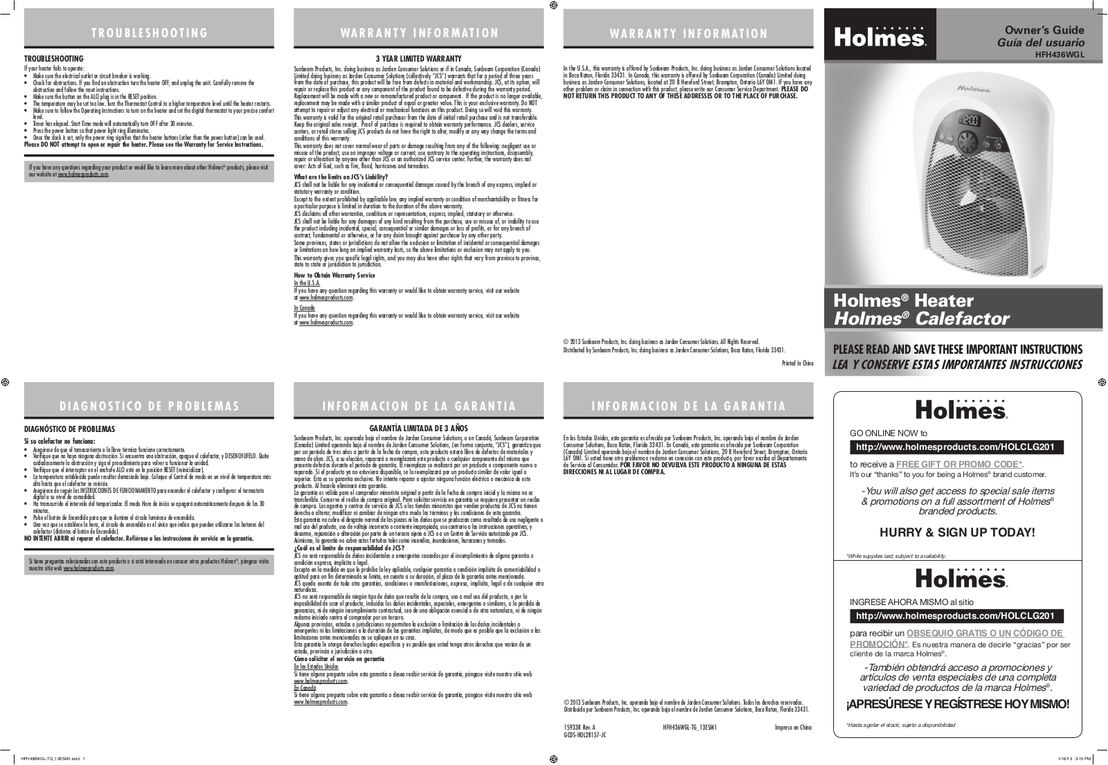 Holmes HFH436WGL User Manual