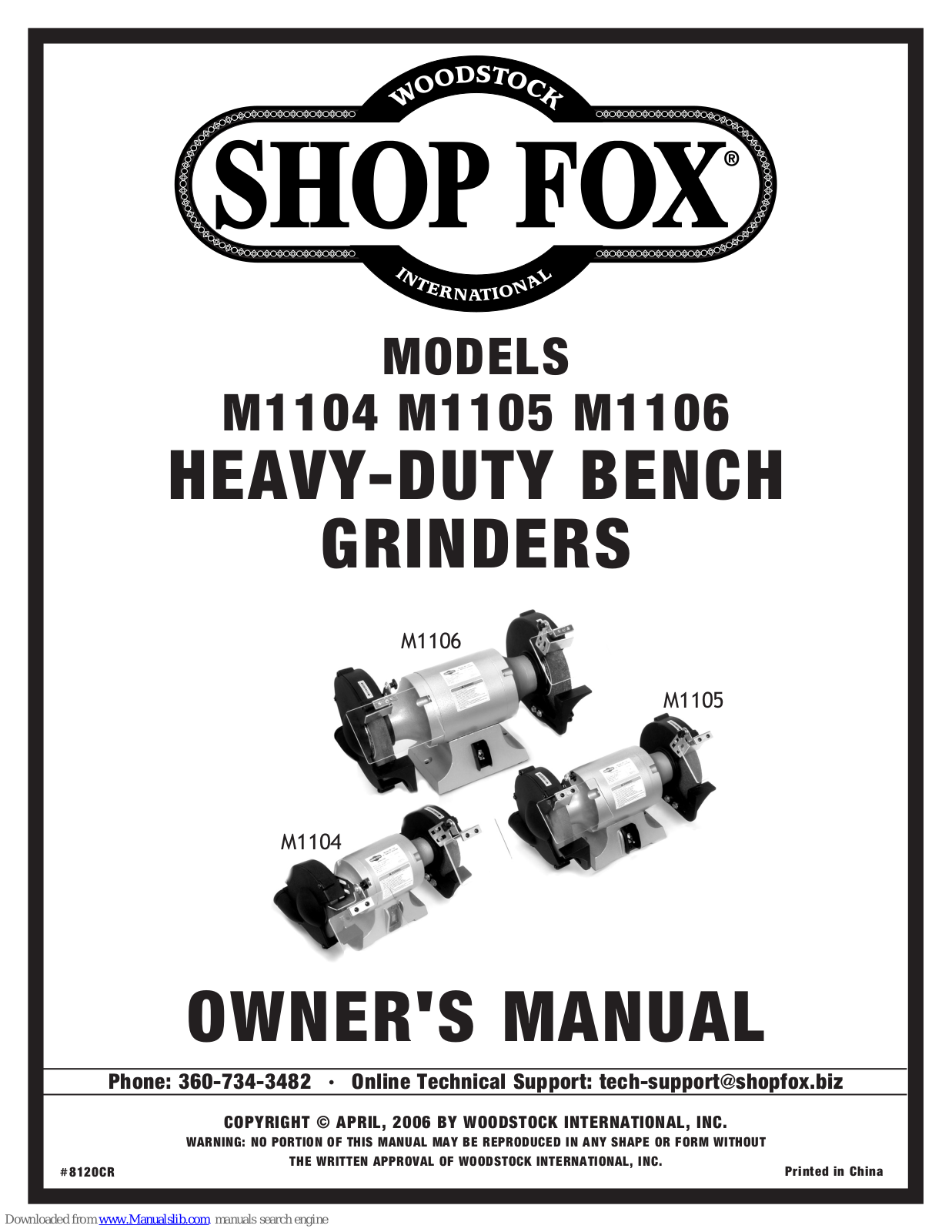 Shop fox SHOP FOX M1105, SHOP FOX M1106, M1105, M1106 Owner's Manual