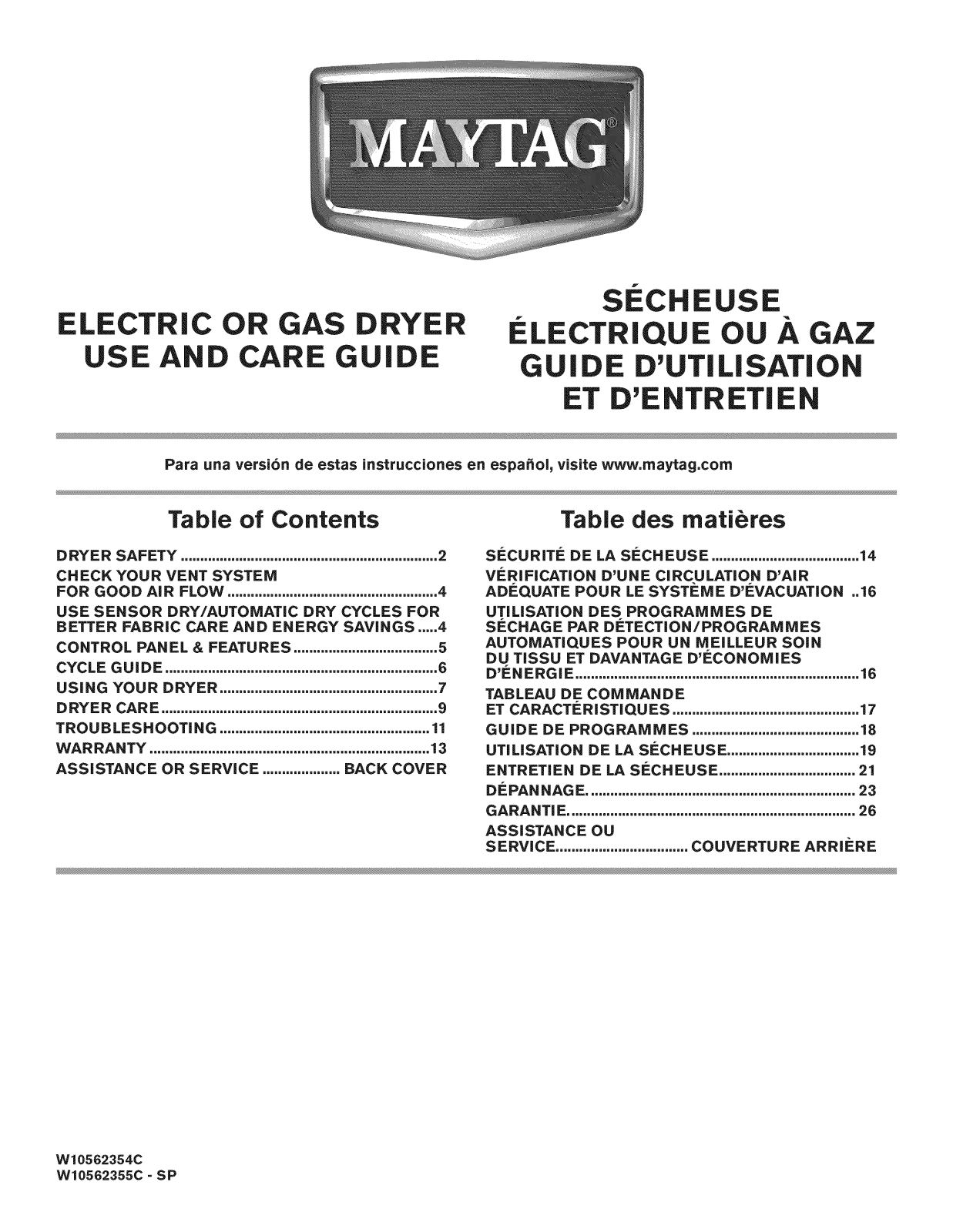 Maytag YMEDC555DW0, YMEDC555DW1, YMEDC415EW1, YMEDC415EW0, YMEDC400BW1 Owner’s Manual