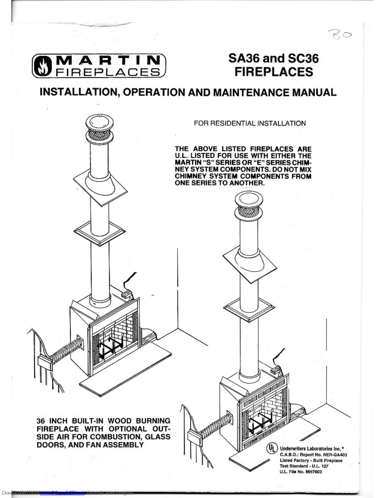 Martin Fireplaces SA36, SC36 Maintanance Manual