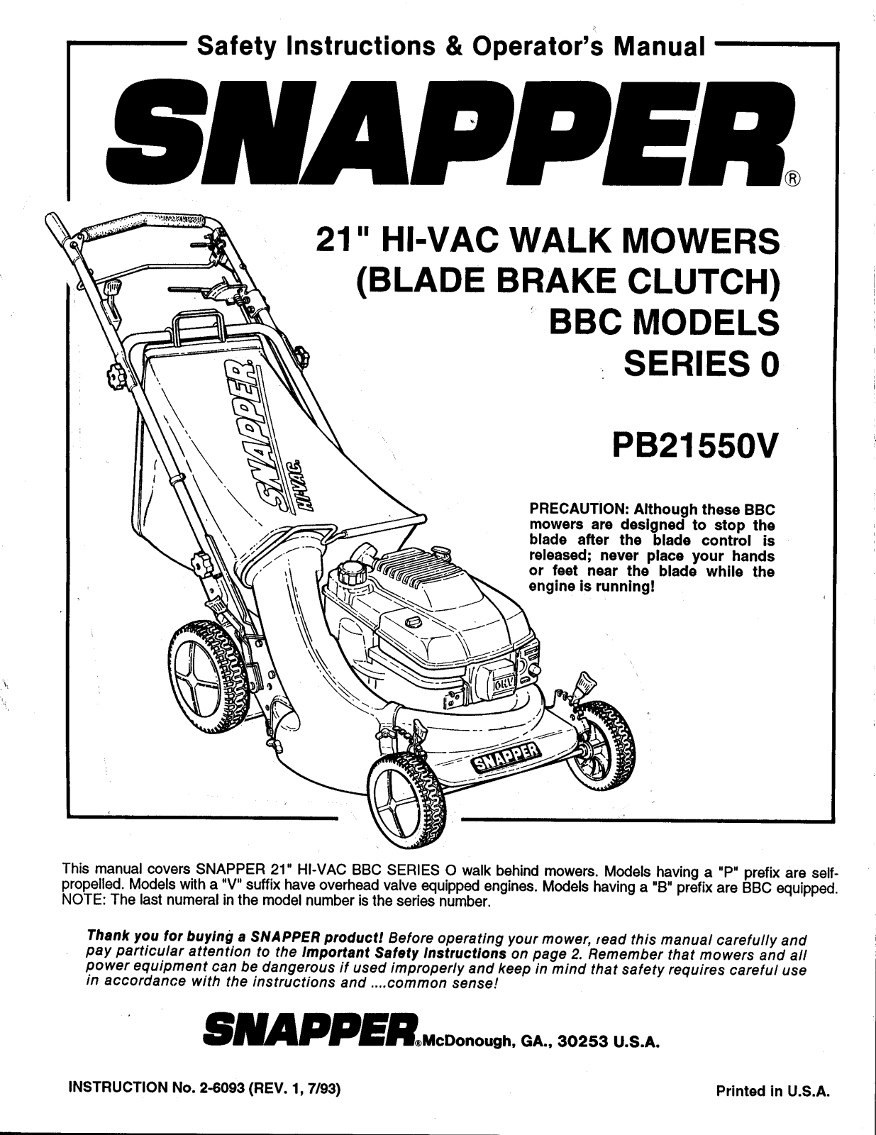 Snapper PB21550V User Manual