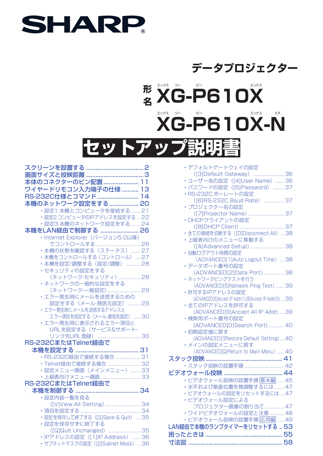 Sharp XG-P610X User Manual