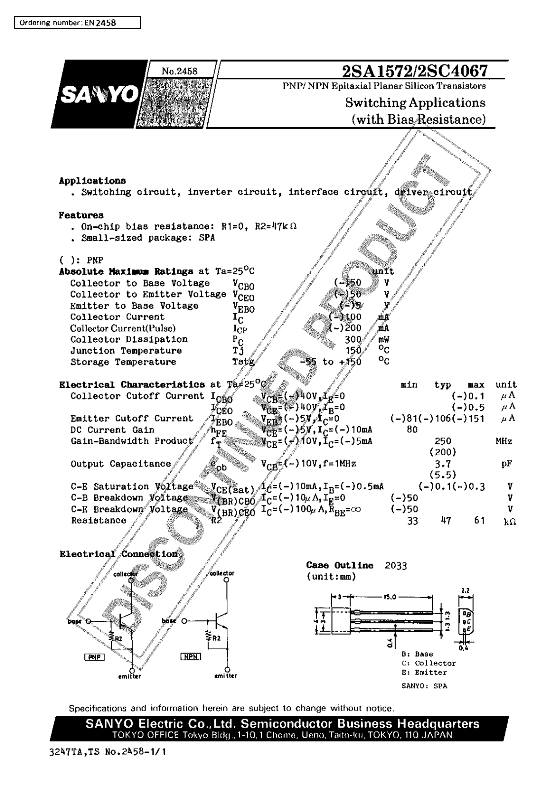 Sanyo 2SC4067 Specifications