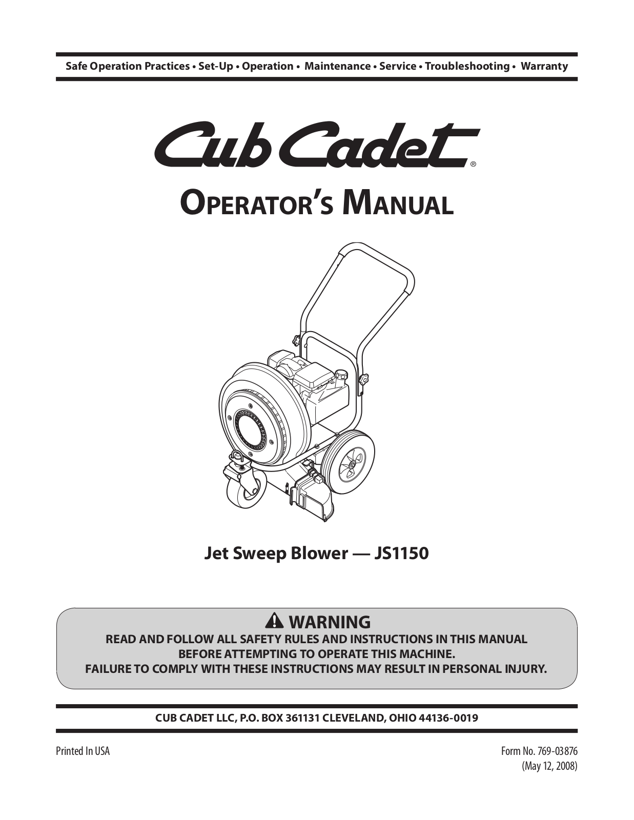 Cub cadet JS1150 User Manual