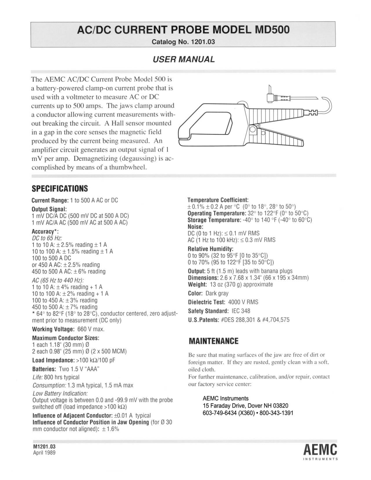 Aemc instruments MD500 User Manual