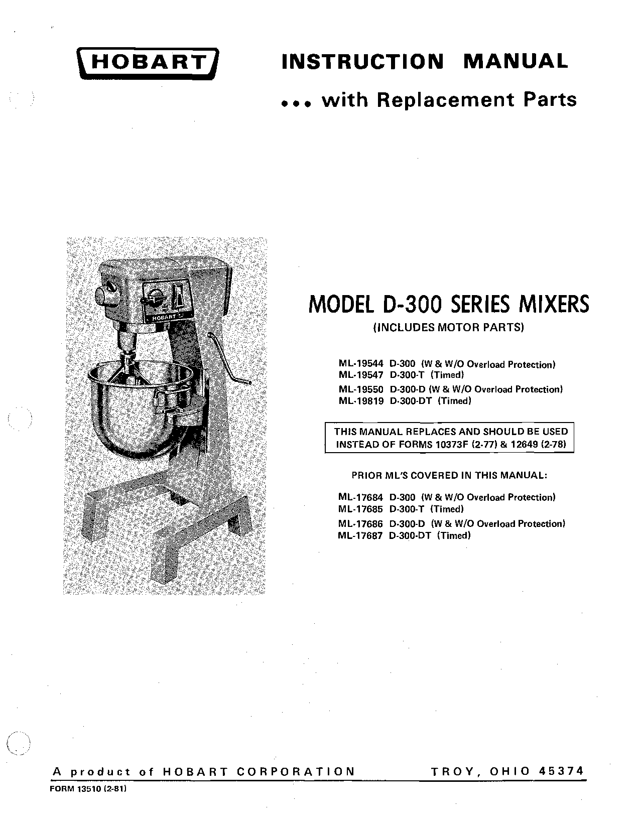 Hobart D-300 User Manual