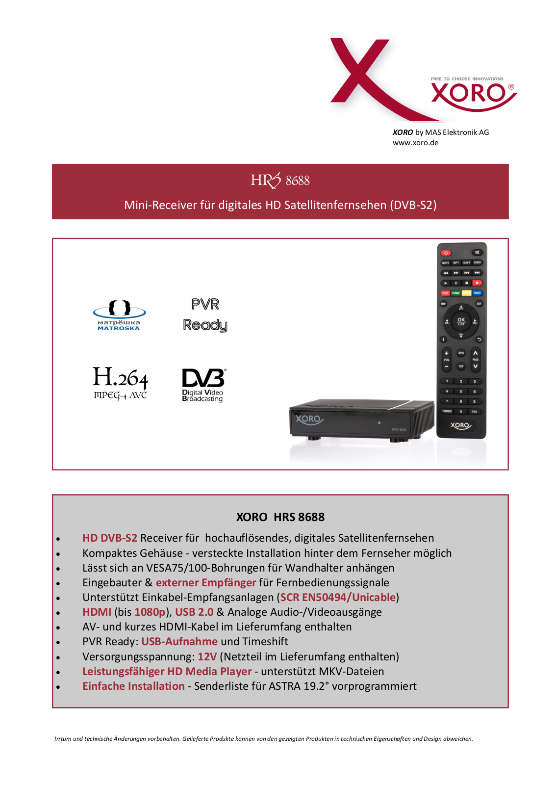 Xoro HRS 8688 User Manual