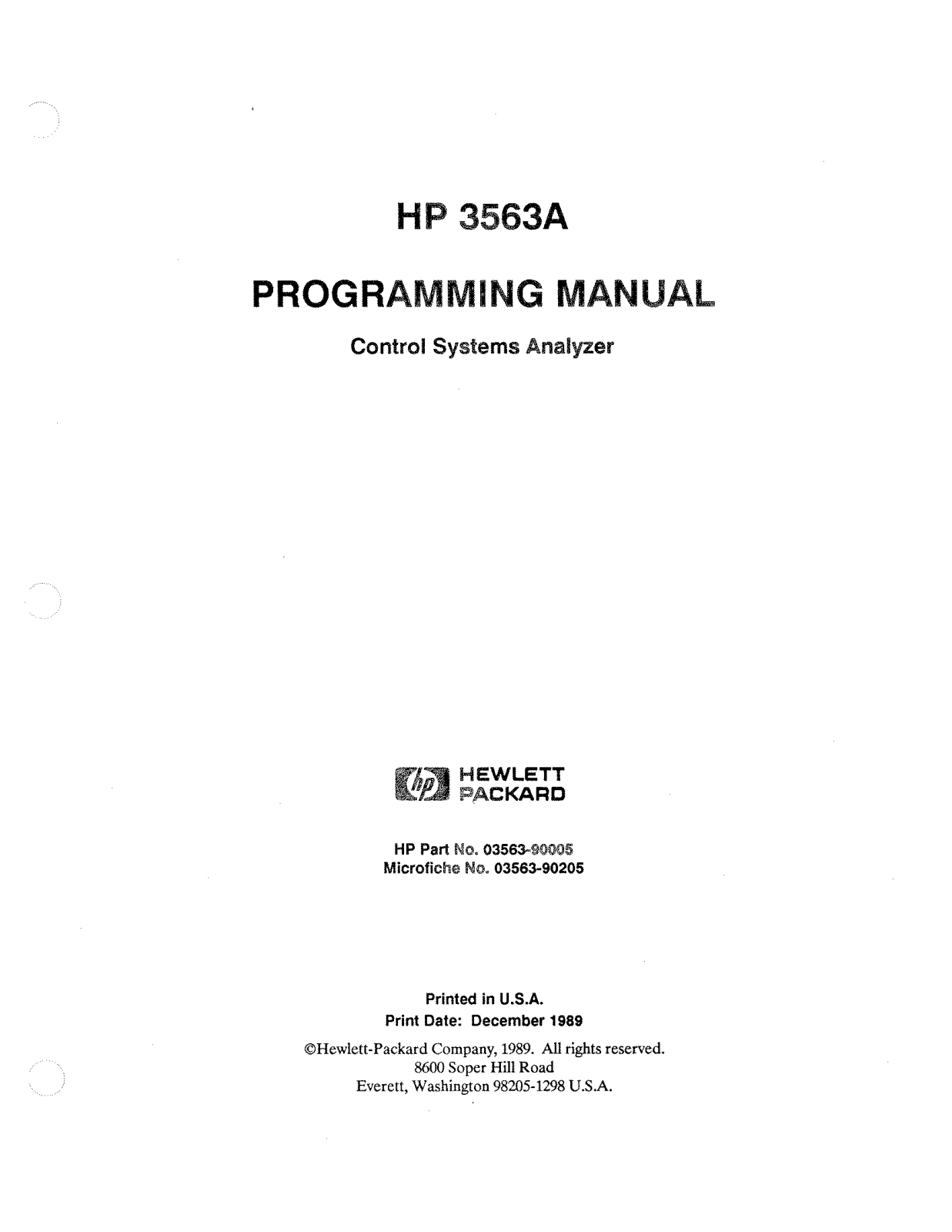 HP (Hewlett-Packard) 3563A User Manual