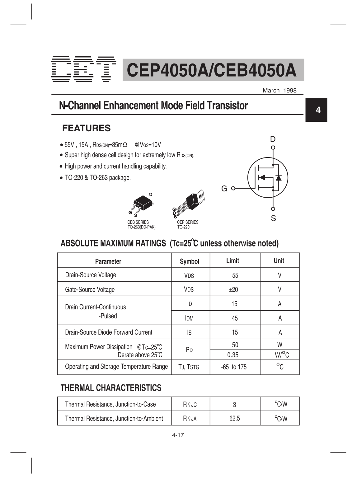 Datasheet CEB4050A, CEP4050A Datasheet (CET) - ManualMachine.com
