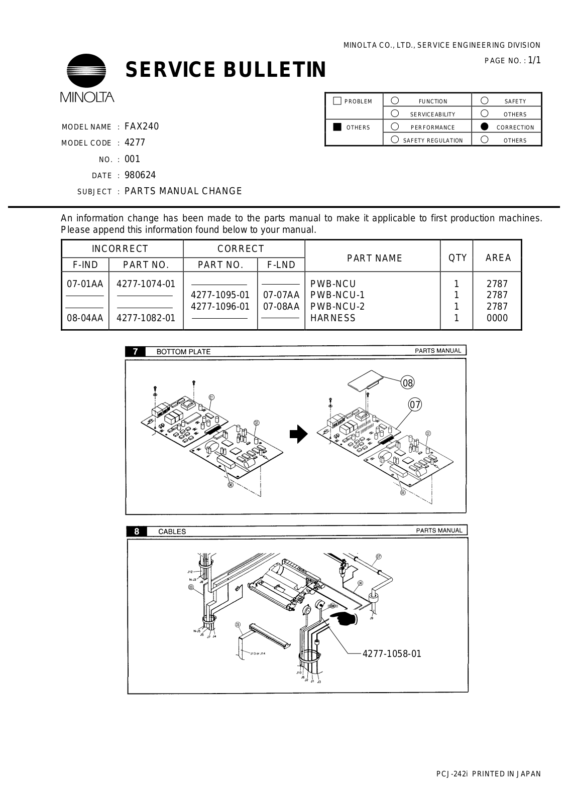 Minolta 4277 SERVICE BULLETIN