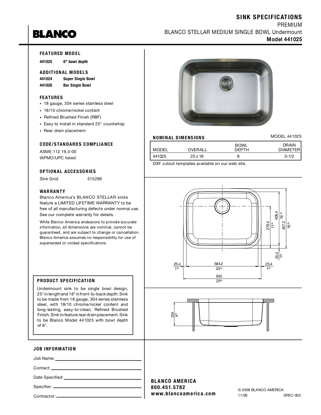 Blanco 441025 User Manual