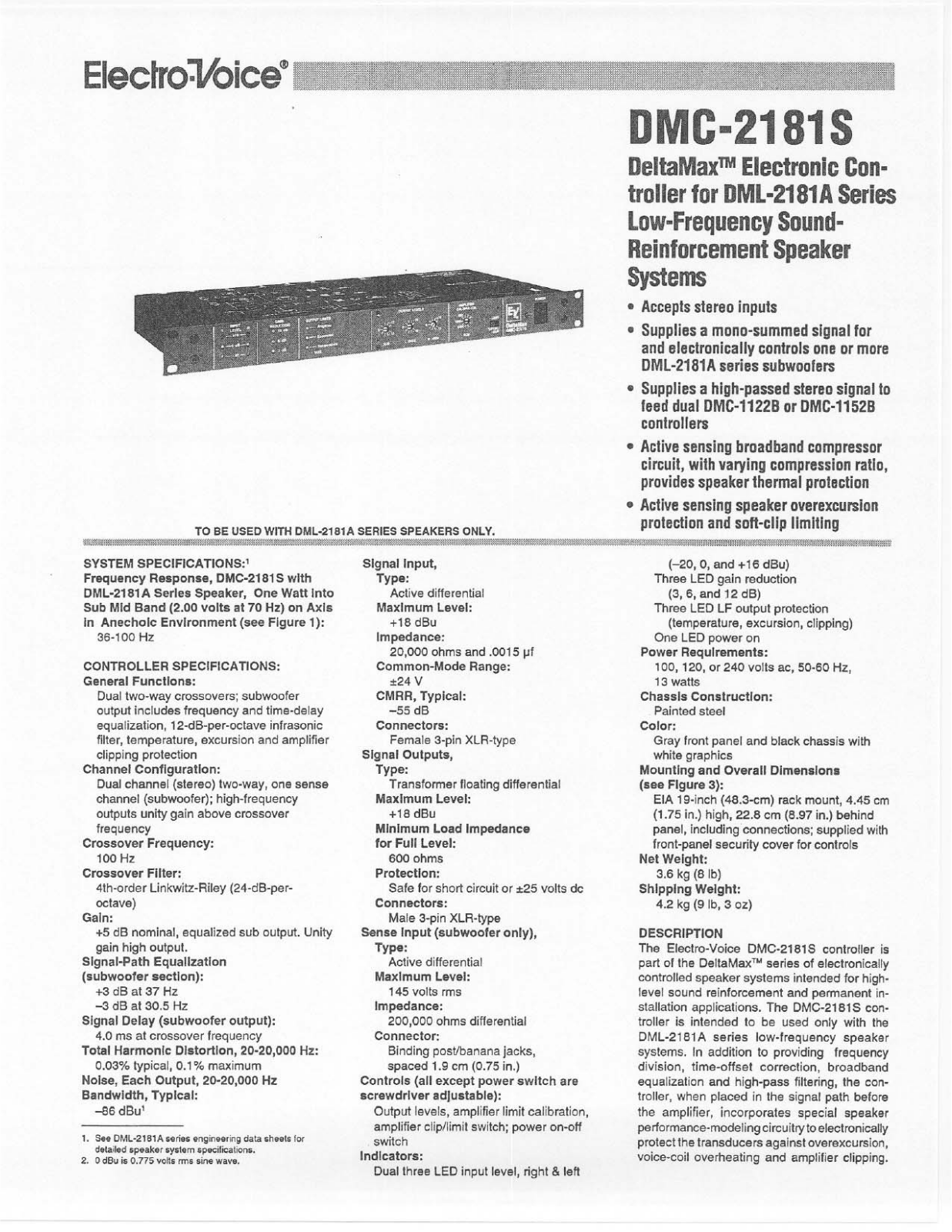 Electro-voice DMC-2181S DATASHEET