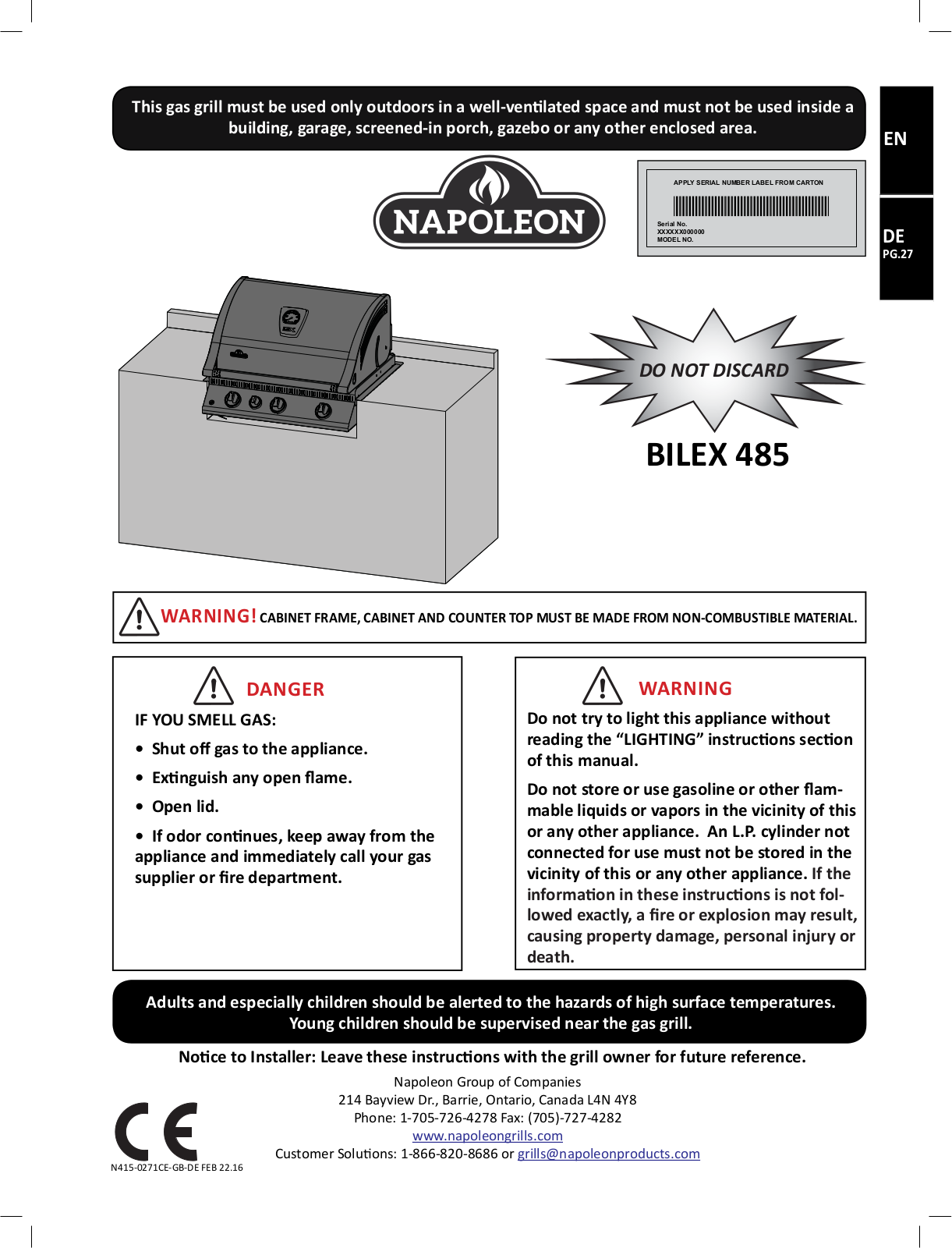 Napoleon BILEX 485 operation manual