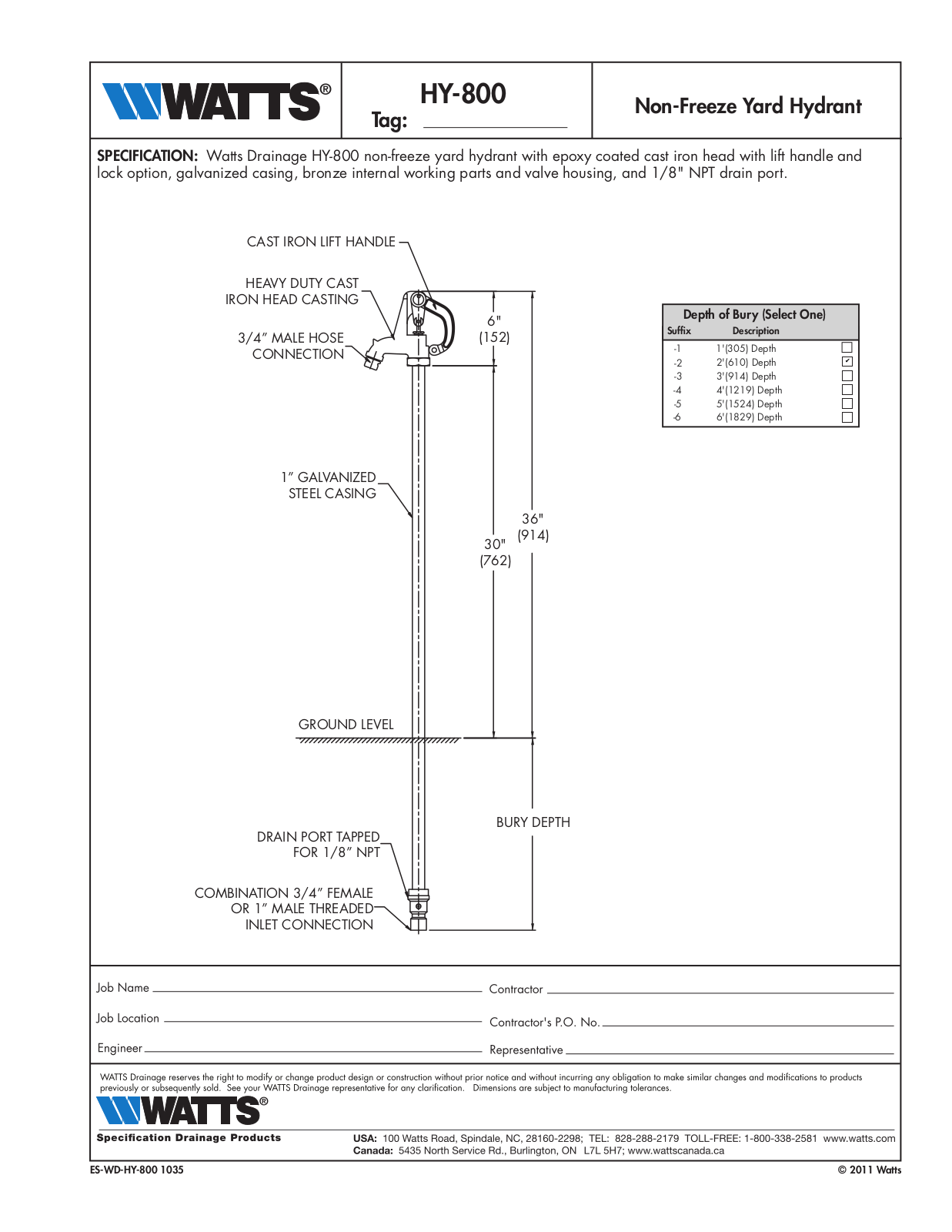 Watts HY-800 User Manual