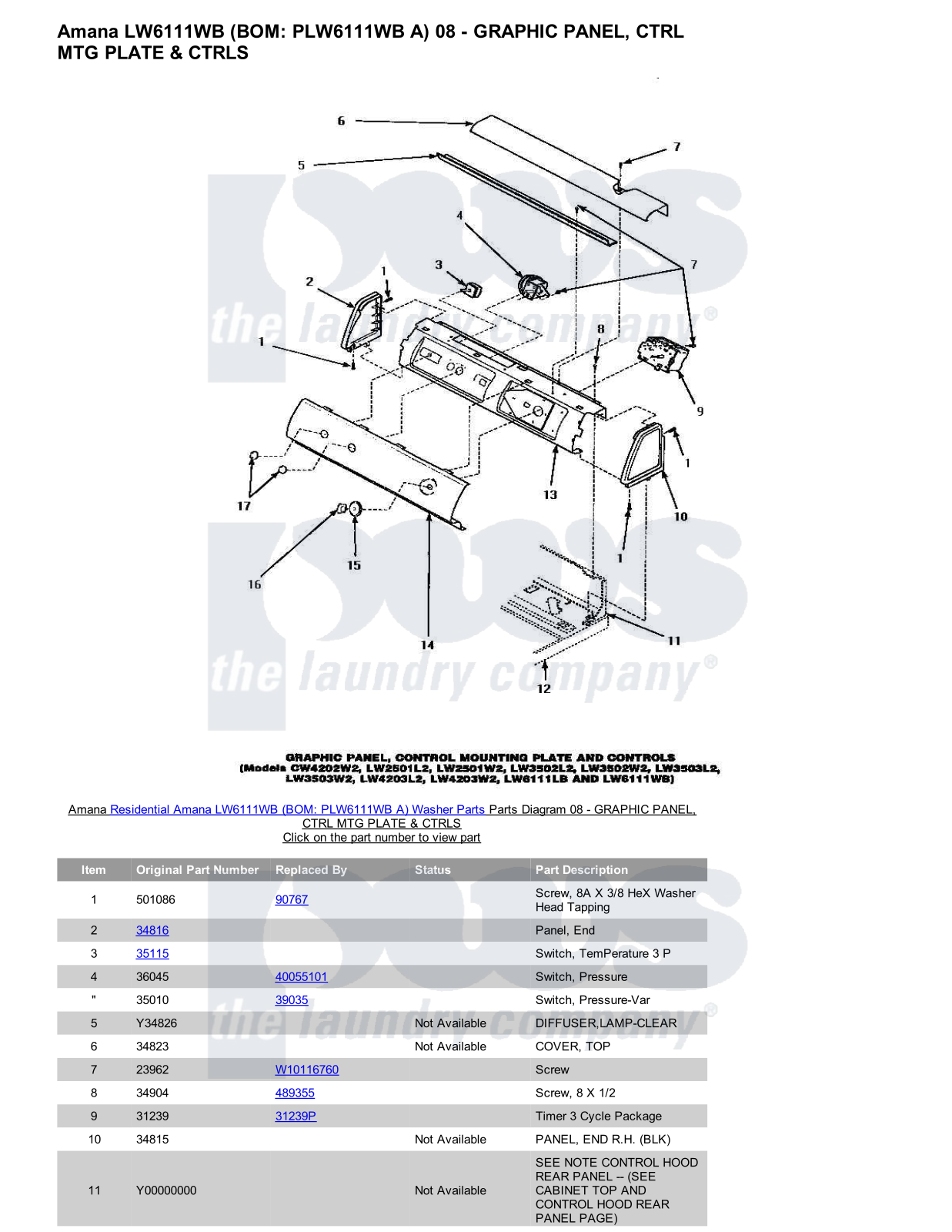 Amana LW6111WB Parts Diagram