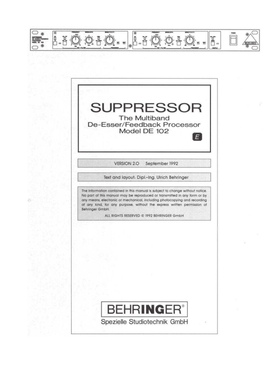 Behringer DE102 User Manual