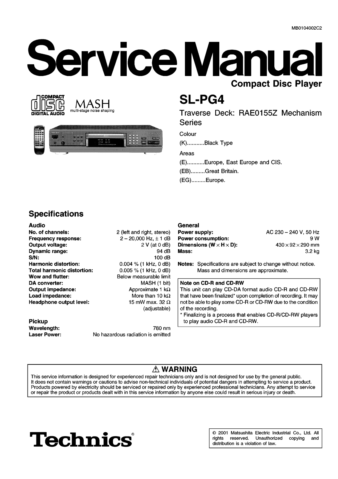 Technics SLPG4 SERVICE MANUAL - ManualMachine.com