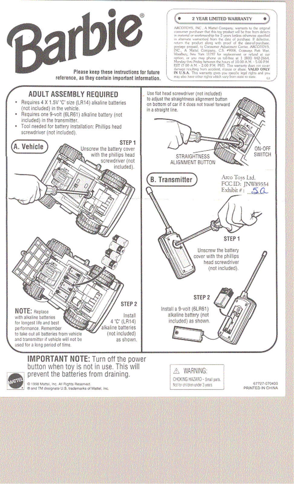 Mattel 89554 Instruction Manual