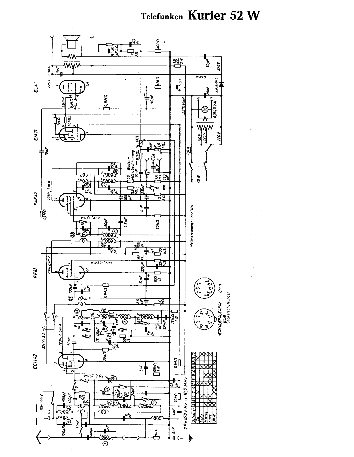 Telefunken Kurier 52 W Cirquit Diagram