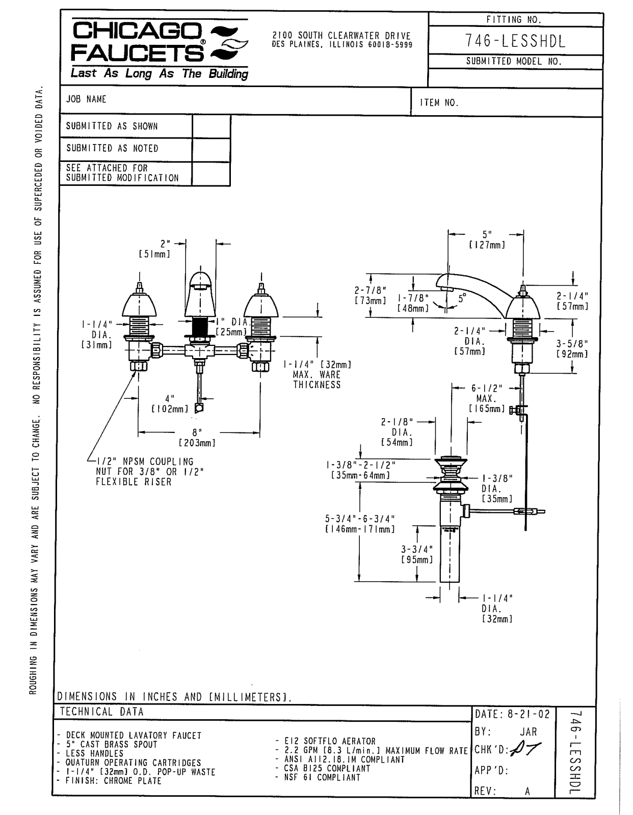 Chicago Faucet 746-LESSHDLCP User Manual