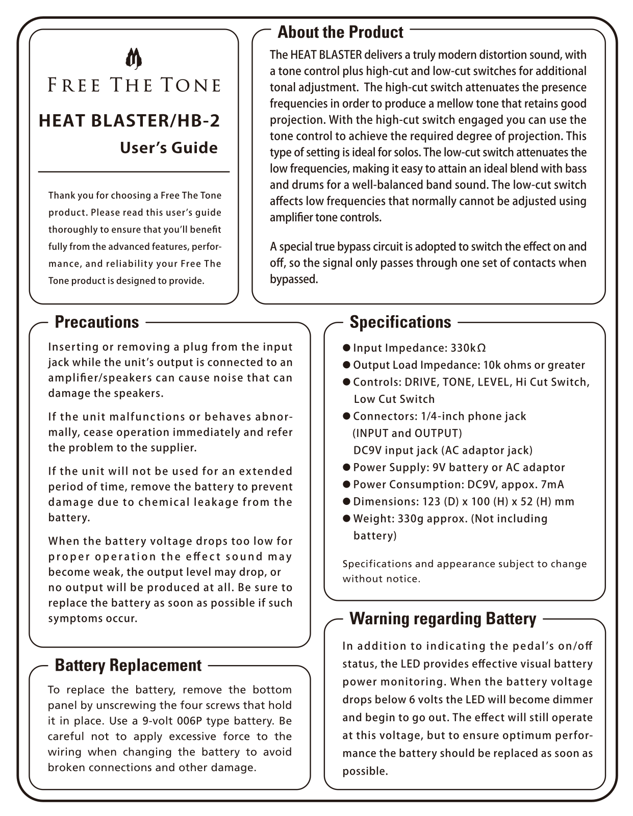 Free The Tone Heat Blaster, HB-2 User Manual