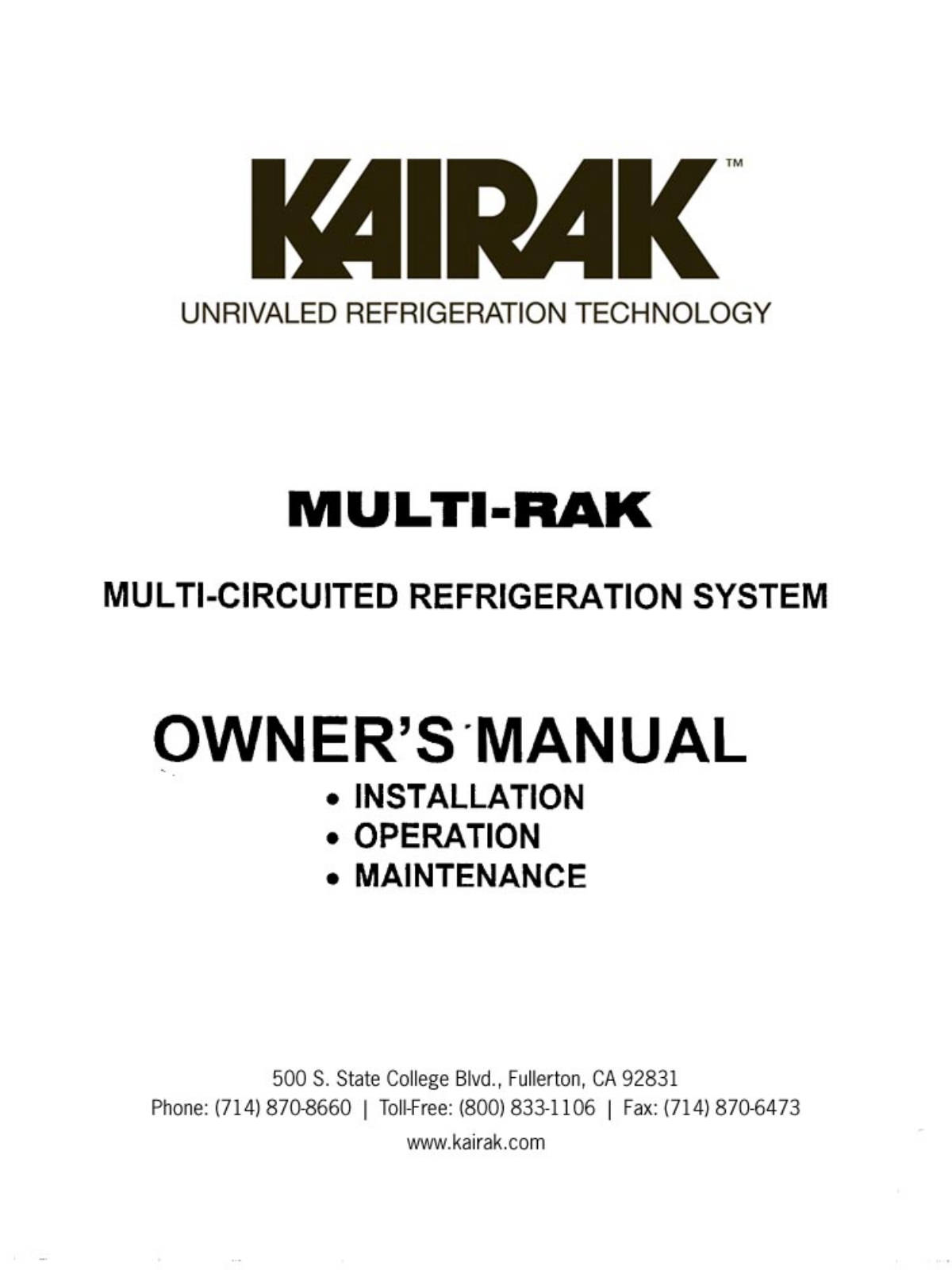 Kairak Multi - Rak Installation  Manual