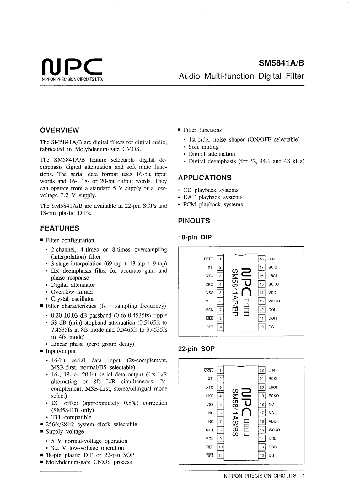 NPC SM5841A, SM5841B Datasheet