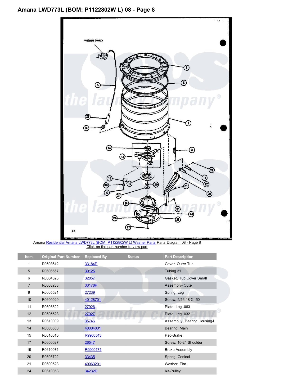 Amana LWD773L Parts Diagram