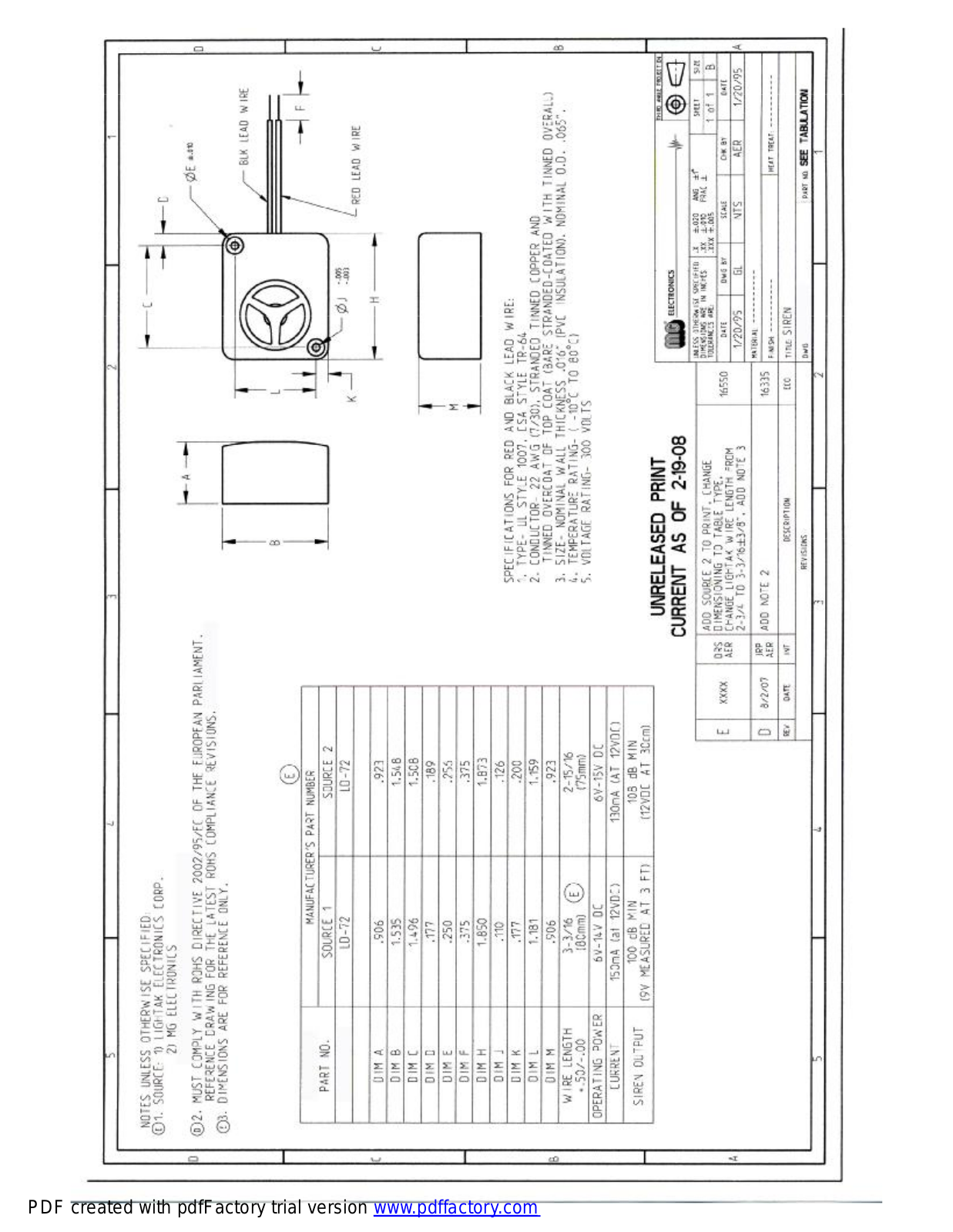 MG Electronics LD-72 Specsheet